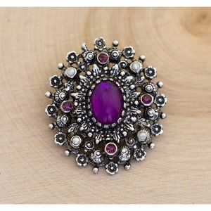 Vintage Purple Floral Star Brooch by Sarah Coventry - BC1